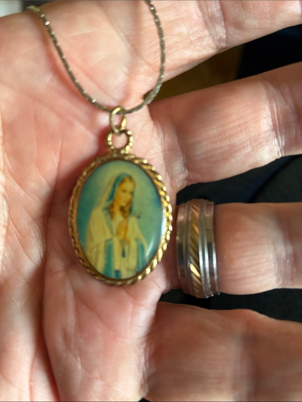 Gold-Tone Virgin Mary Pendant Necklace - Blue and Gold